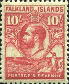 Stamp, King George V, Whale and Penguin, Falkland Islands,  