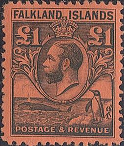 Stamp, King George V, Whale and Penguin, Falkland Islands,  