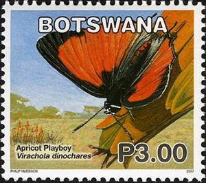 Stamp, Apricot Playboy (Virachola dinochares), Botswana,  , Butterflies
