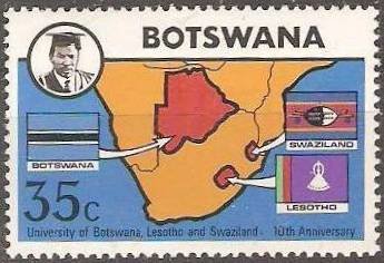 Stamp, Map and flags, Botswana,  
