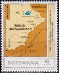 Stamp, Map of British Bechuanaland, Botswana,  