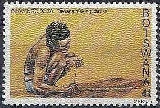Stamp, Tawana making Kaross, Botswana,  