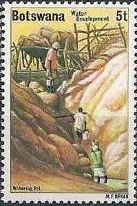 Stamp, Watering pit, Botswana,  