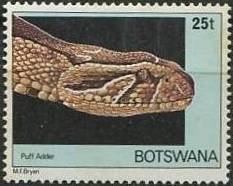 Stamp, Common Puff Adder (Bitis arietans), Botswana,  , Reptiles, Snakes, Animals (Fauna)