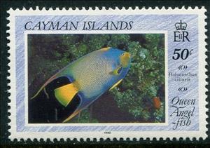 Stamp, Queen Angelfish (Holacanthus ciliaris), Cayman Islands,  , Fishes