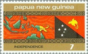 Stamp, Independence- Regional map and national flag, Papua New Guinea,  