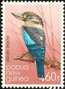 Stamp, Blue-winged Kookaburra (Dacelo leachii), Papua New Guinea,  , Birds, Kingfishers