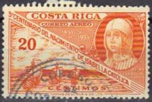 Stamp, Queen Isabella I and Caravels of Columbus, Costa Rica,  