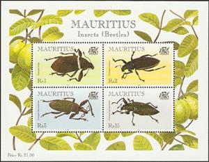 Souvenir Sheet, Insects, Mauritius,  , Insects, Beetles