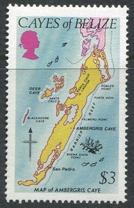 Stamp, Map of Ambergris, Belize,  , Maps