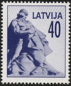 Stamp, Lacplesis (Bearslayer) – Fragment of Freedom Monument , Latvia,  , Monuments, Heroes, Sculptors
