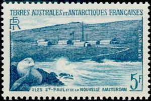 Stamp, St. Paul, New Amsterdam, French territories in the Antarctic,  , Landscapes, Animals (Fauna)