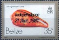 Stamp, Glory-of-the-Atlantic Cone (Conus granulatus), Belize,  , Shells