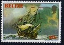 Stamp, Man of War, 19th cent., Belize,  , Ships