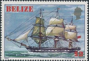 Stamp, Windsor Castle, 1857, Belize,  , Ships, Sailing Ships