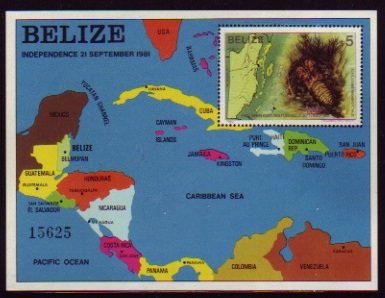 Souvenir Sheet, Scyllarides Aequinoctialis, Belize,  , Maps, Fishes