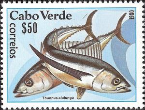 Stamp, Albacore Tuna (Thunnus alalunga), Cabo Verde,  , Animals (Fauna), Fishes