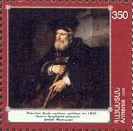 Stamp, 400th Birth Anniversary of Rembrandt., Armenia,  , Paintings