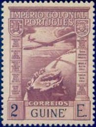 Stamp, Airplane over globe, Portuguese colonies and territories in Africa,  