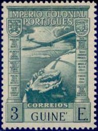 Stamp, Airplane over globe, Portuguese colonies and territories in Africa,  