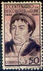 Stamp, 500 Years of discovery from port. Guinea - Nuno Tristao, Portuguese colonies and territories in Africa,  