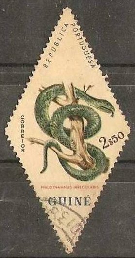 Stamp, Common Bush Snake (Philothamnus irregularis), Portuguese colonies and territories in Africa,  , Reptiles, Snakes, Animals (Fauna)