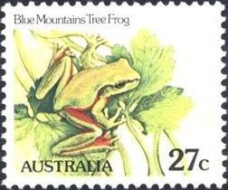 Stamp, Blue Mountains Tree Frog (Litoria citropa), Australia,  , Frogs, Amphibians, Animals (Fauna)
