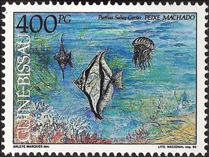 Stamp, African Moony (Monodactylus sabae), Guinea-Bissau,  