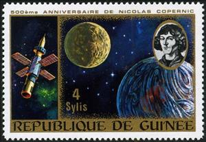 Stamp, 500th anniversary of the birth of Nicolas Copernicus, Guinea, Social Democratic Republic,  , Celestial Bodies, Moon, Spacecrafts, Astronomers, Outer Space