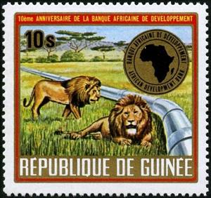 Stamp, Lion (Panthera leo), Pipeline, Guinea, Social Democratic Republic,  , Mammals, Лев, Animals (Fauna)
