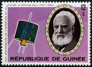 Stamp, Satelit INTELSAT I. and A. G. Bell, Guinea, Social Democratic Republic,  