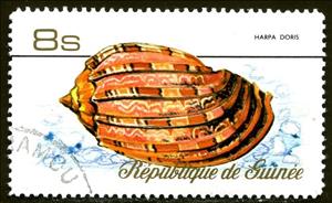 Stamp, Rosy Harp (Harpa doris), Guinea, Social Democratic Republic,  , Molluscs, Snails and Slugs, Shells, Animals (Fauna)