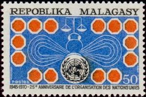 Stamp, 25 ° anniv. from W. N.U., Madagascar,  