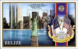 Souvenir Sheet, Statue, New York, Belize,  , Monuments