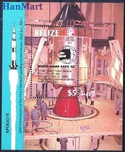 Souvenir Sheet, Apollo 11 Overprinted, Belize,  