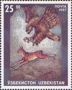 Stamp, Eagle and deer, Uzbekistan,  