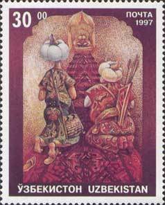 Two men kneeling before throne