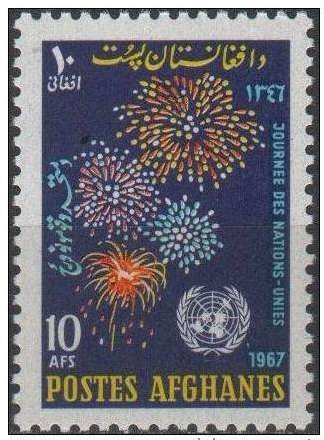 Fireworks and UN emblem
