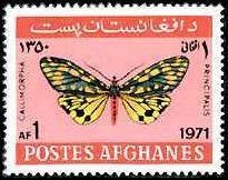 Stamp, Moth (Callimorpha principalis), Afghanistan,  , Butterflies
