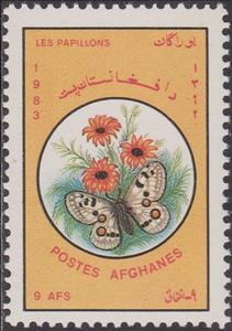 Stamp, Apollo (Parnassius apollo), Afghanistan,  , Butterflies