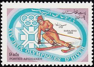 Stamp, Downhill Skiing, Afghanistan,  , Sport, Olympic Games, Skiing, Winter Sports