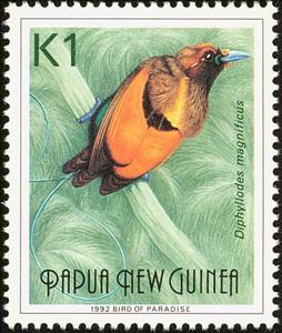 Stamp, Magnificent Bird-of-paradise (Diphyllodes magnificus), Papua New Guinea,  , Birds, Animals (Fauna)