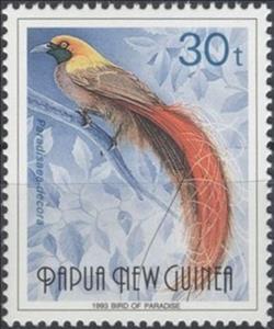 Stamp, Goldie's Bird-of-paradise (Paradisaea decora), Papua New Guinea,  , Birds, Animals (Fauna)