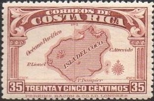 Stamp, Map of Cocos Island, Costa Rica,  , Maps, Islands, Sailing Ships