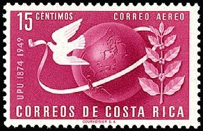 Stamp, Symbols of UPU, coffee branch, Costa Rica,  