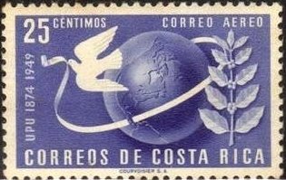 Stamp, Symbols of UPU, coffee branch, Costa Rica,  