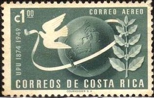 Stamp, Symbols of UPU, coffee branch, Costa Rica,  , UPU