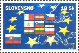 Stamp, Expansion of the European Union, Slovakia,  , Flags, Maps, European Union, Europe