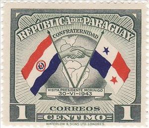 Stamp, Paraguayan and Panamian flag, Paraguay,  