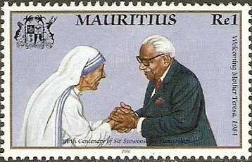 Stamp, S. Ramgoolam with Mother Theresa, Mauritius,  